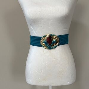 vintage Charmant Beverly Hills teal stretch belt features a
